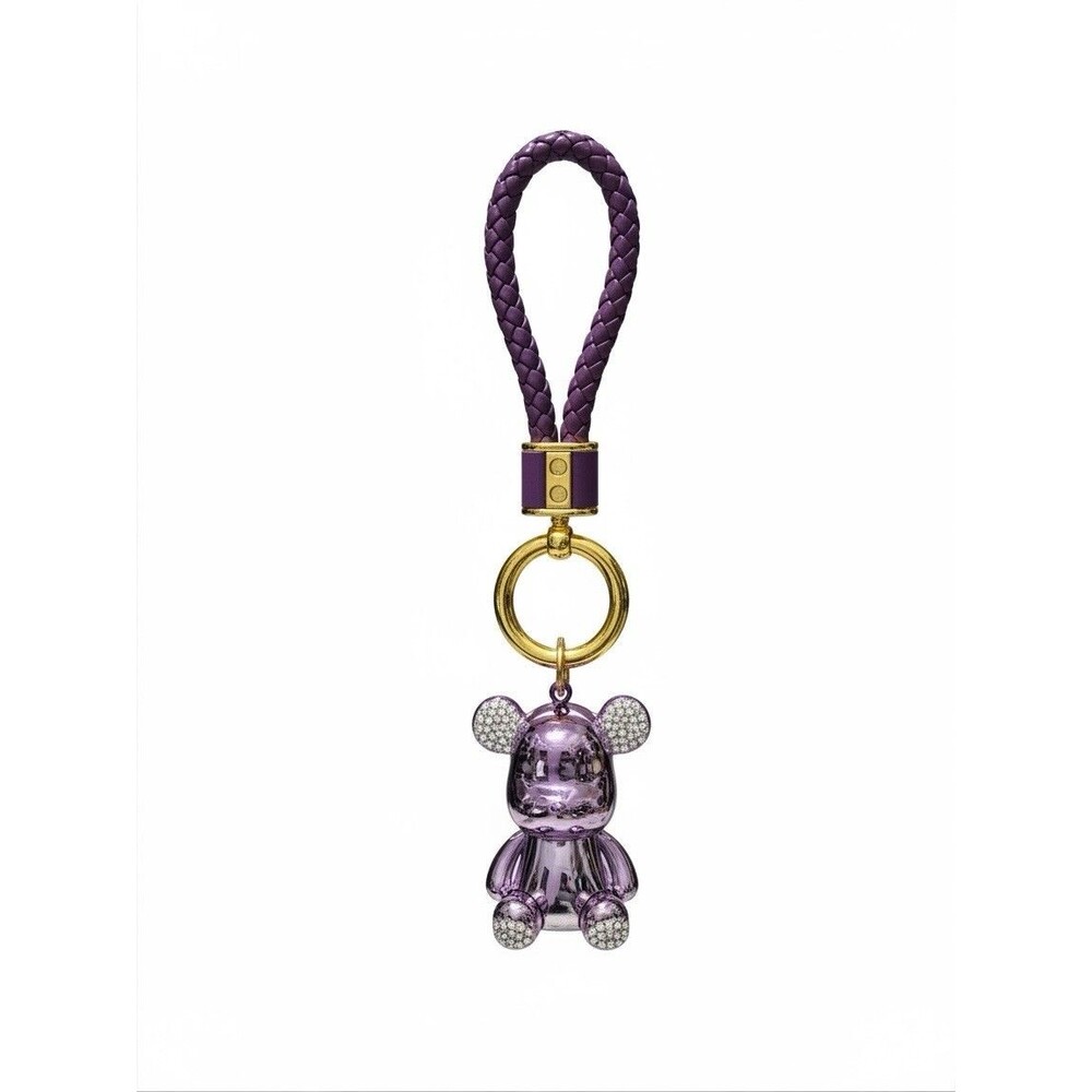 Teddy Bear Rhinestone Purple Bling Keychain Bag Charm, Wristlet